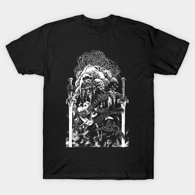 demon guitar monster skeleton swords tattoo 70s metal amp amplifier stack tube guitar heavy stoner rock T-Shirt by JonathanGrimmArt